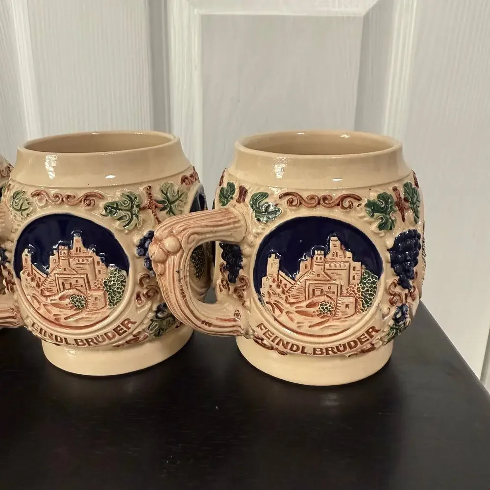 Gerz West Germany Castle Stein Small Mug Cups Set 0f 4